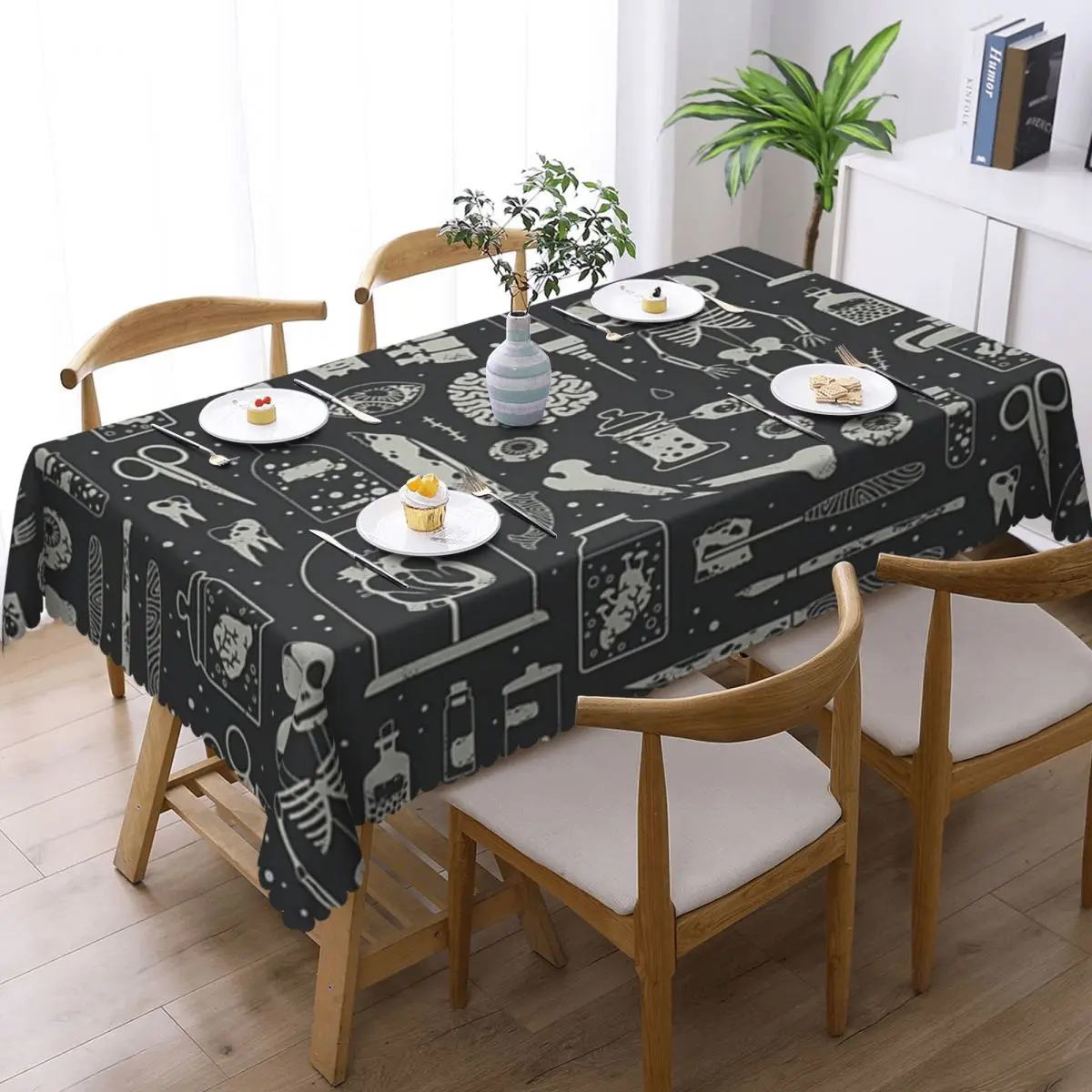 Curiosities Bone Skull Customized Rectangular Tablecloth Waterproof Table Cover for Festival Party Decorations Table Cloth