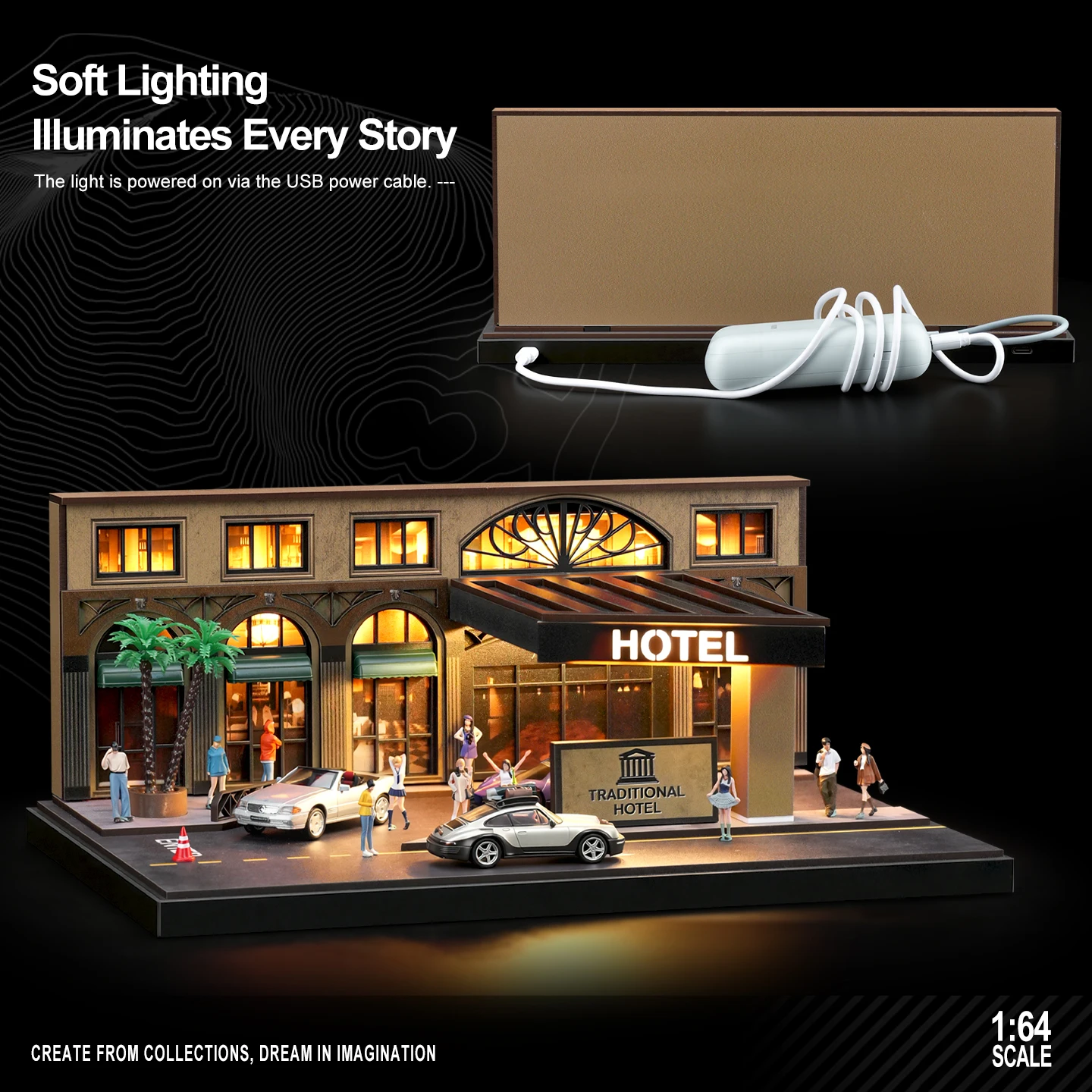 Collector 1/64 Vintage-style Hotel Miniature Scene Model Simulated Urban Street Scene Display Item Car Model Display Stand view 6
