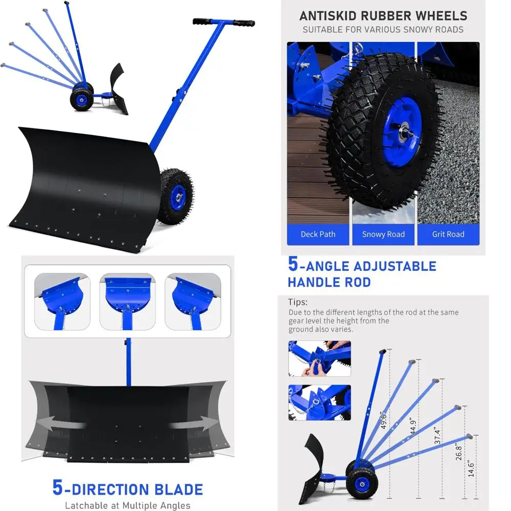 

Wide 29-Inch Snow Shovel with Wheels, 18-Inch Length, Adjustable Angle and Height, Padded Handle for Efficient Snow Removal