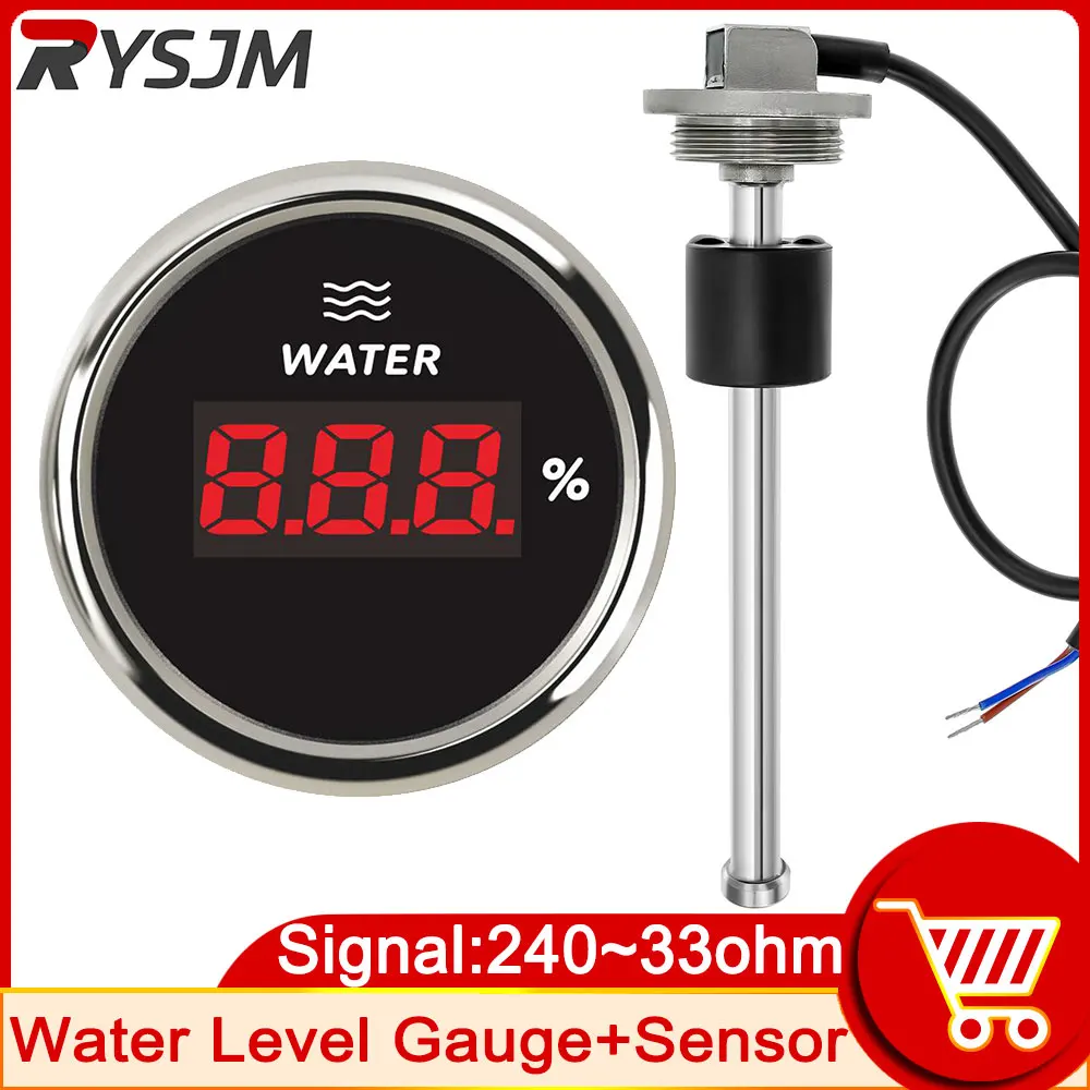 Red Backlight 52mm Water Level Gauge + Water Level Sensor 0~190 Ohm Water Level Indicator Meter Fit For Car Boat Marine