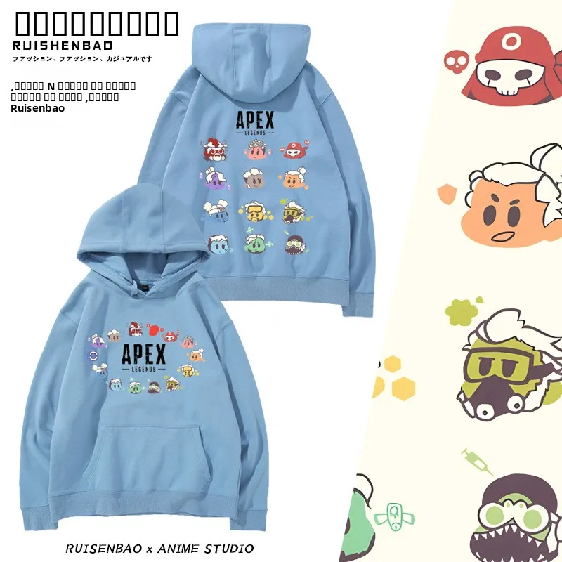 

Толстовка с капюшоном ApeX Hero Host Gng Cartoon Q Version Character Fce Lined, мужская осенне-зимняя повседневная свободная толстовка