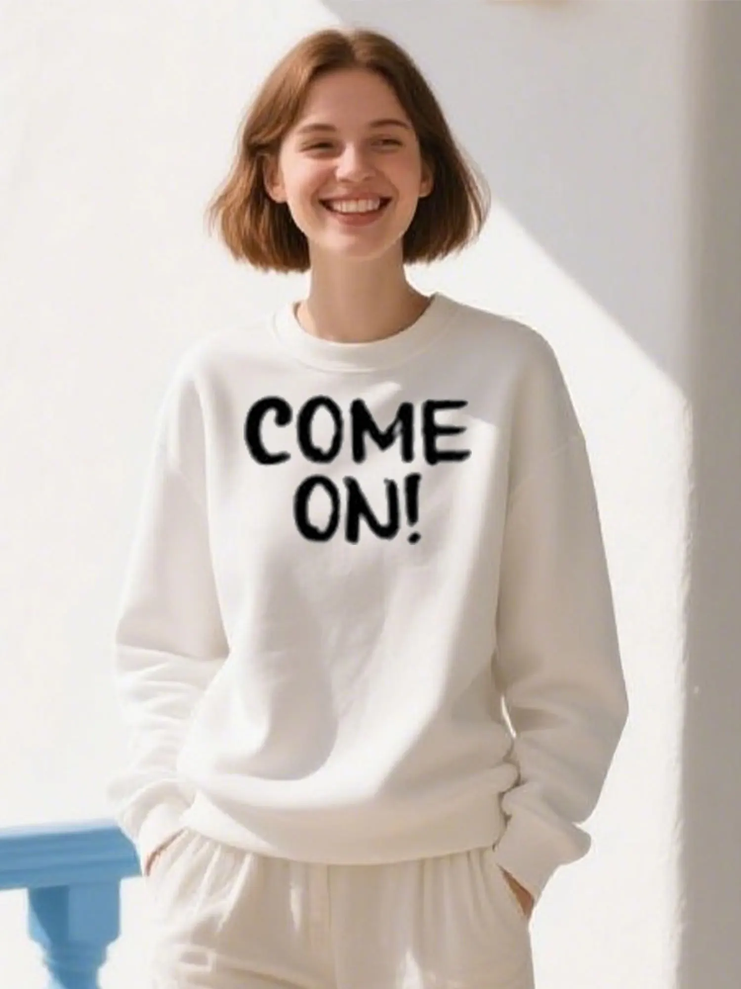 

Come On Print 100% Cotton Crewneck Sweatshirt, Unisex Casual Pullover For Christmas