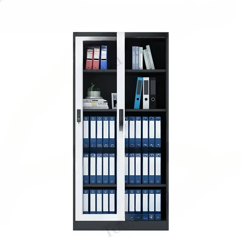 Locker Glass Sliding Door Bookcase File Cabinet Steel Office Home Furniture Bookcase