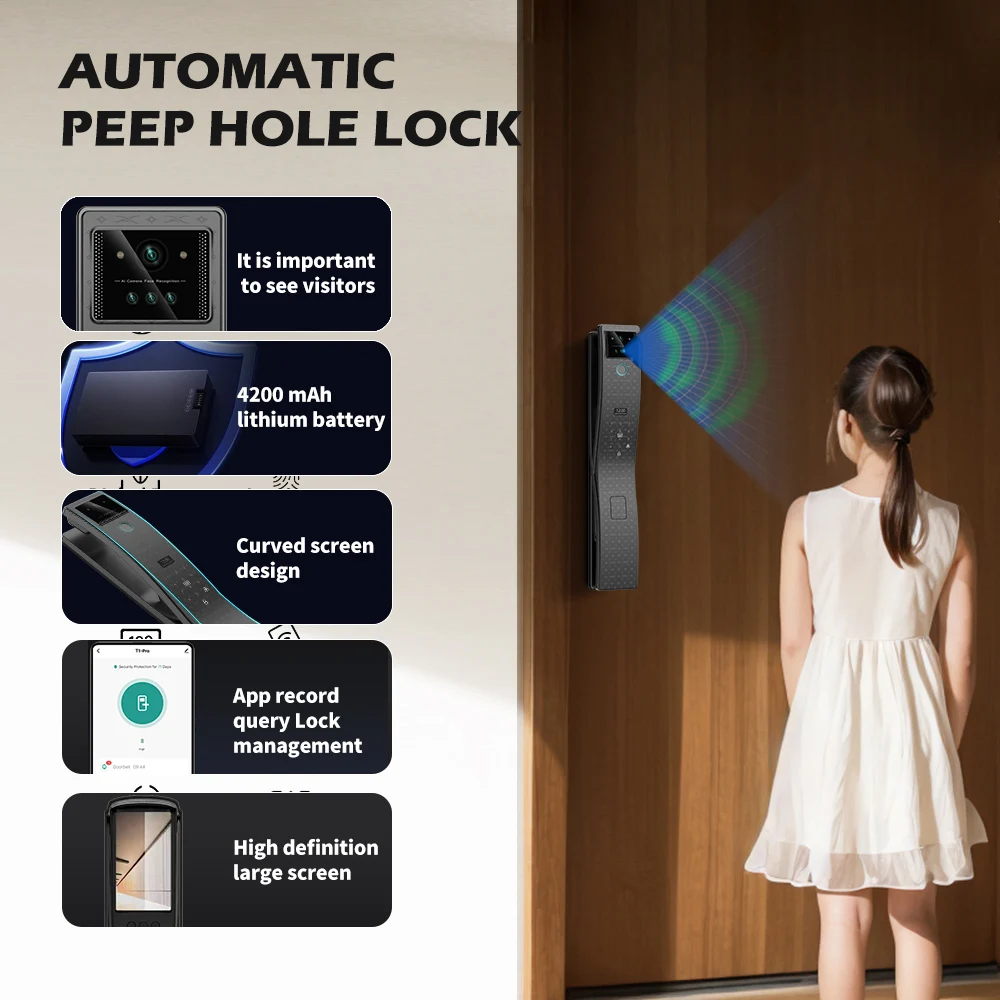 Full Automatic Tuya APP Intercom Smart ID Face Lock Biometric Fingerprint Password  Card 3D Face Recognition Digital Door Lock