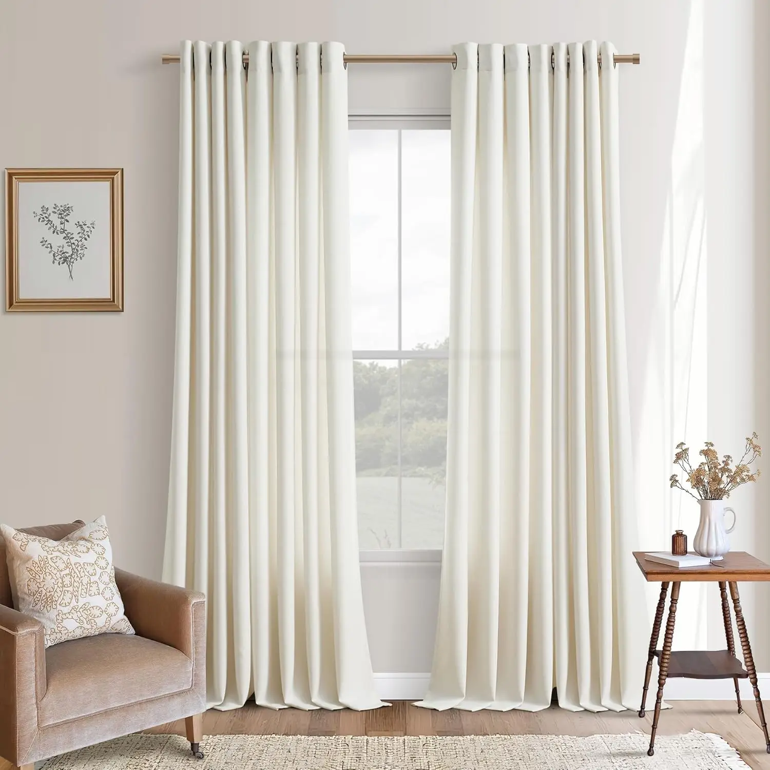 Extra Long Linen Curtains 120 Inch Length for Living Room Privacy Grommet Drapes Light Filtering Semi Sheer Room Sliding Door