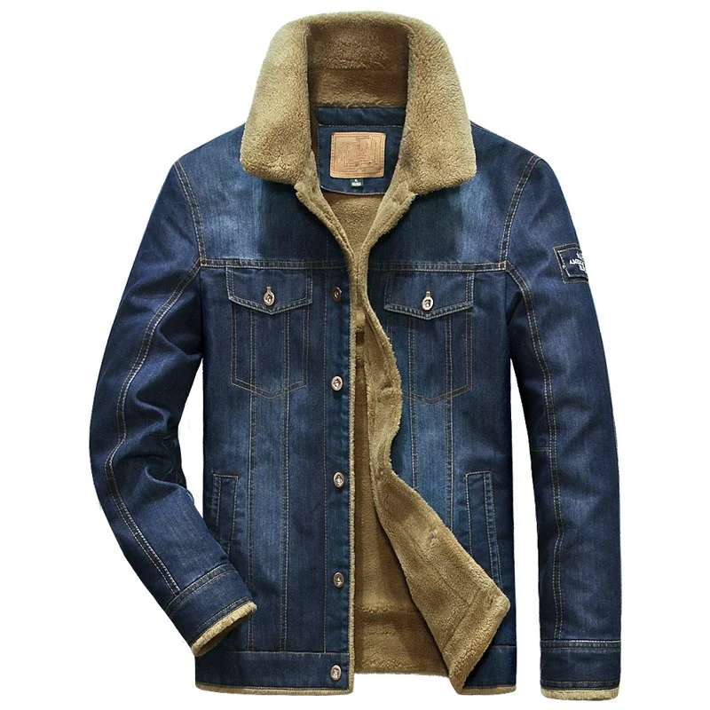 Thicken Warm Casual Outerwear Fleece Overcoat Clothes Male New Mens denim jacket Winter fur collar Cotton Jacket Men