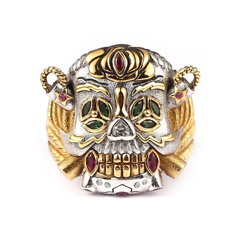 Anillo de la suerte con calavera de Plata de Ley 925 personalizado, colgante chapado en oro, accesorios de joyería con letras personalizadas