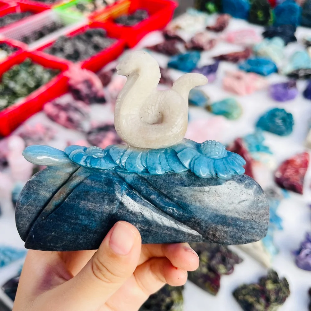 Natural Trolleite Quartz Snake Flower Carving Crystal Figurine Healing Stone Desktop Ornament Home Decoration