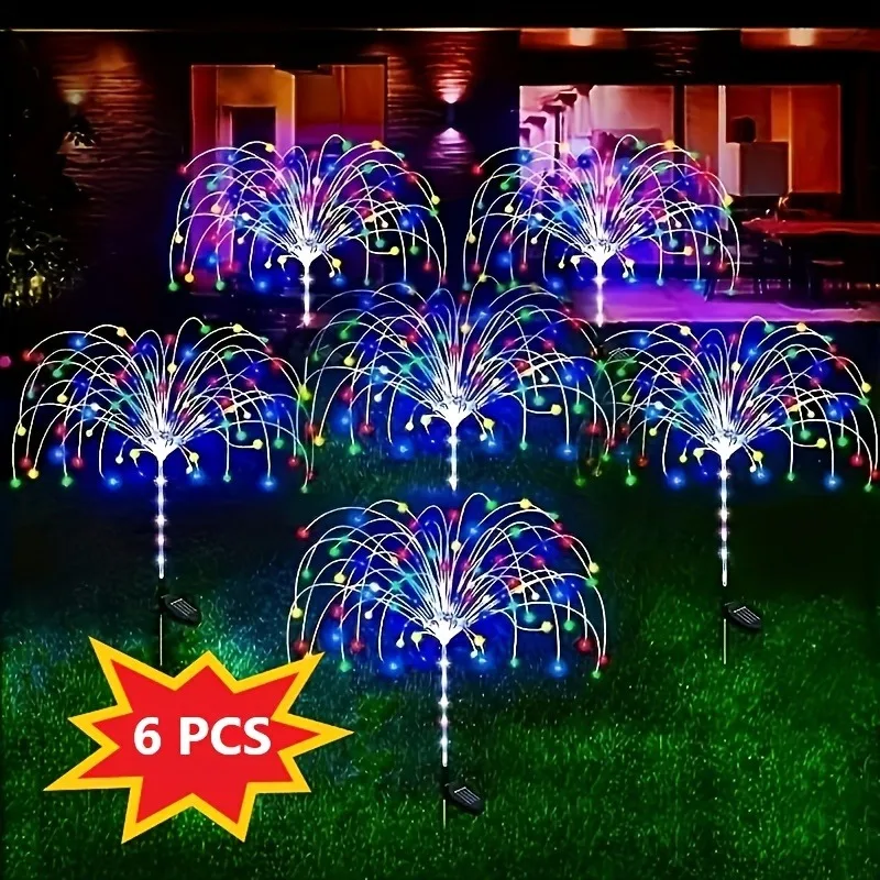 8-Mode Solar LED Fireworks Fairy Lights Multi-Color IP65 Waterproof Solar Garden Flower Lights for Outdoor Garden Yard Weddings