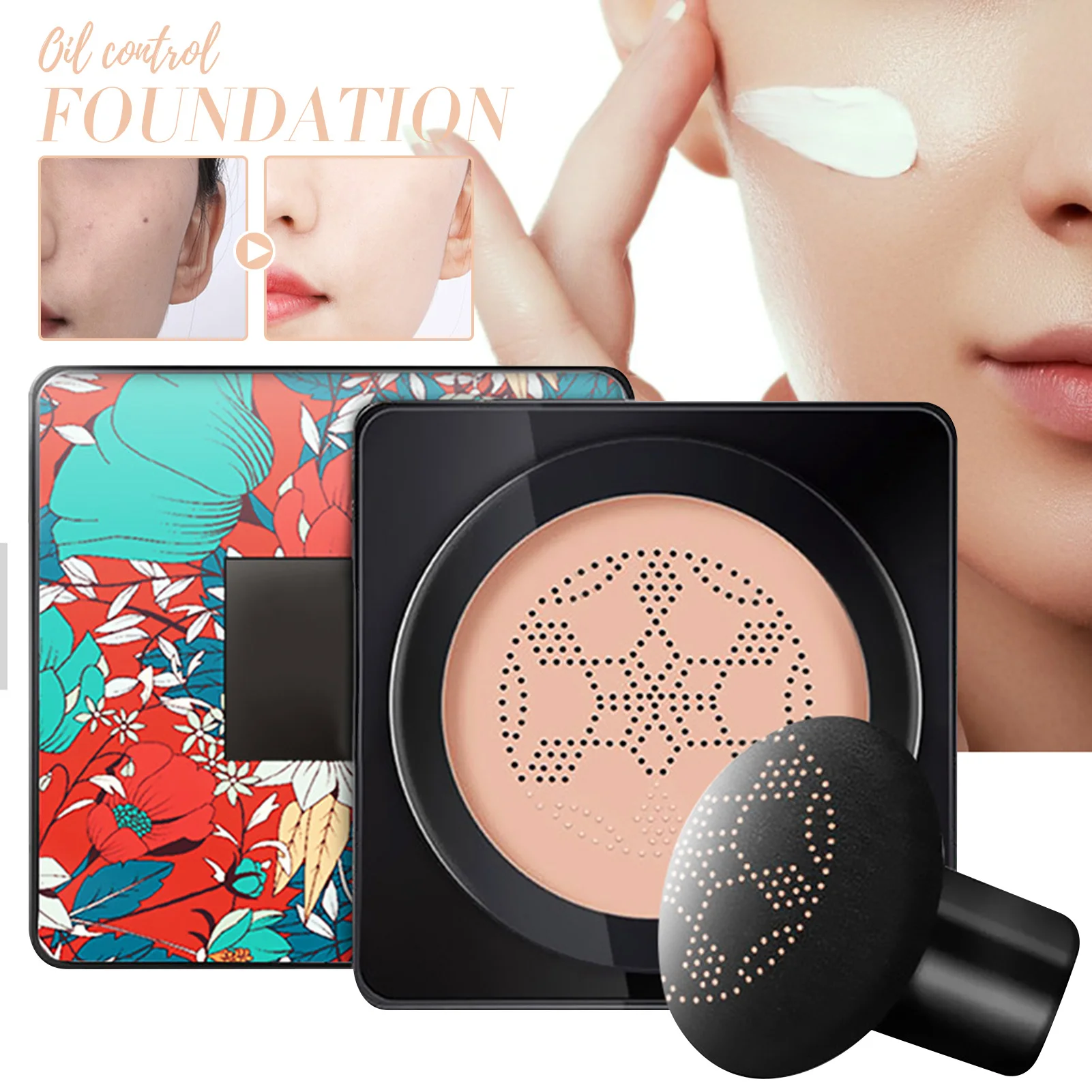 Mushroom Head Air Cushion BB Cream with Powder Puff Moisturizing Brightening Foundation Concealer CC Cream Base Makeup Cosmetics