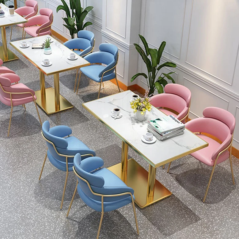 Hot round marble top dining table velvet chair Luxury Cafe Table And Armchairs Set Coffee Shop Furniture Restaurant Furniture