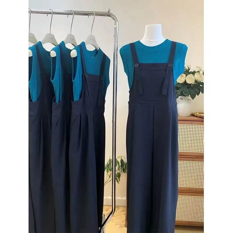 

Jumpsuits Women Summer Autumn Socialite Tight Glossy Silky Dance Shaped Hit Waist Clothes Loose Denim Bow Teens Streetwear
