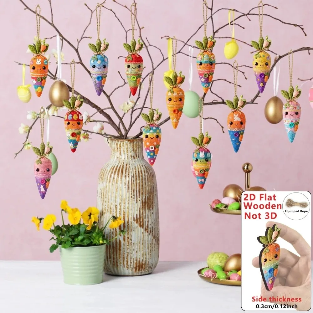 

15PCS/30PCS Carrot Root Shape Carrot Hanging Decoration Hanging Ring Wooden Material DIY Cartoon Bunny Decor Lanyard 2D Design
