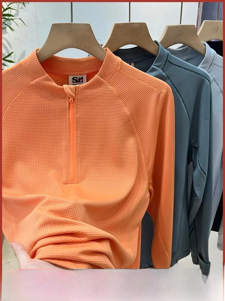 

Уличная футболка Qui Dry Breathable f Zip Long Sve Stand Fit из полиэфирного волокна Spor Casual Wfle Texture ex