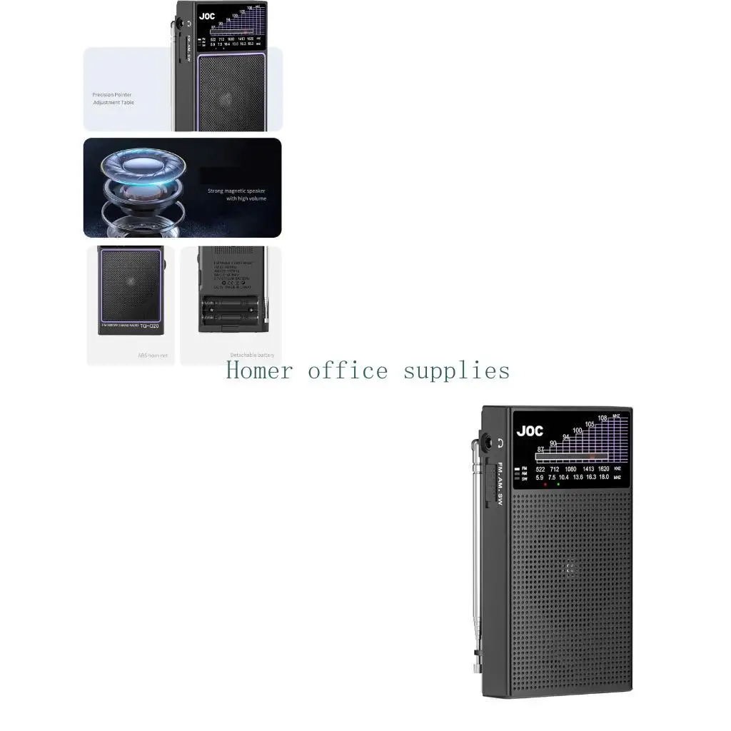 K43B Travel Radio for Walks and Camping with Charging Input, Three-Band Reception, Earphone Port, and Manual Side Controls for