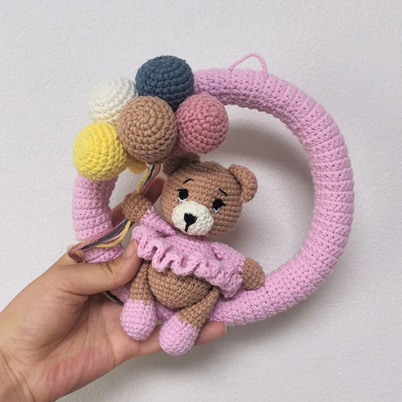 Karangan Bunga Nama Rajutan Pribadi dengan Beruang dan Balon, Dekorasi Dinding Kamar Bayi Khusus, Hadiah Buatan Tangan untuk Bayi Baru Lahir, Hadiah untuk Acara Pesta Bayi