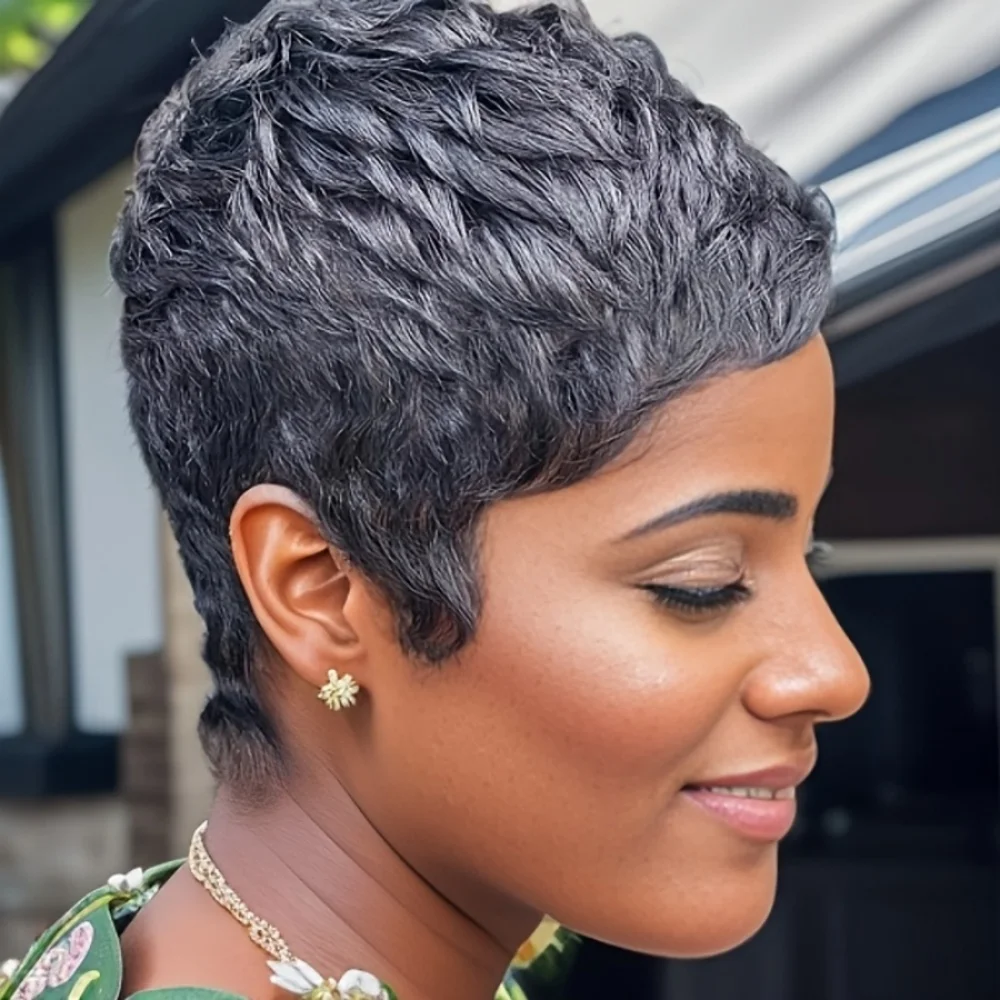 

Short Wave Pixie Cut Wig Human Hair For Women Full Machine Made Wigs Human Hair Wigs