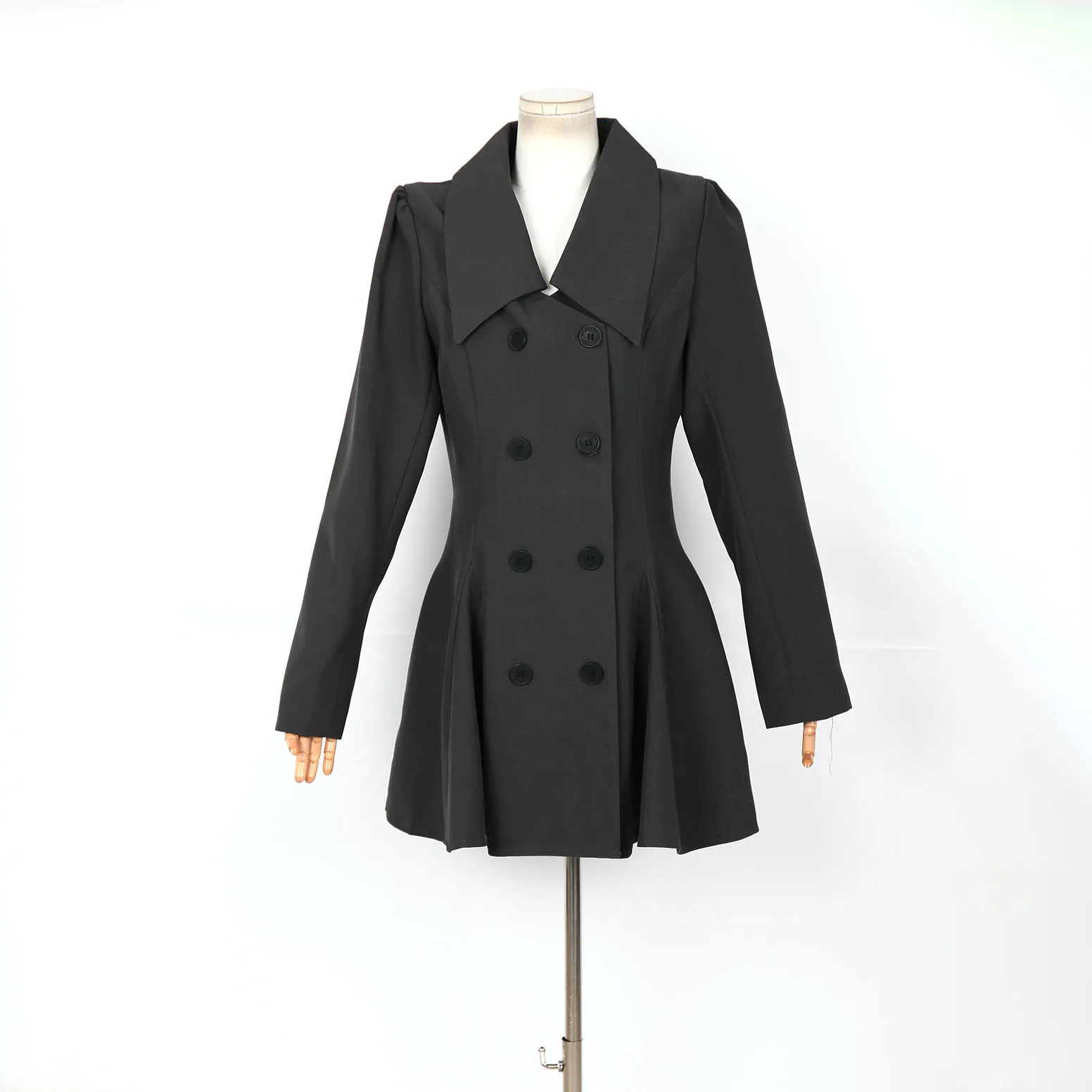 

2025 Spring Women's Black Double Breasted Peplum Trench Coat Large Lapel Long Sleeve Jacket Fashion Trendy Ladies Elegant Casual