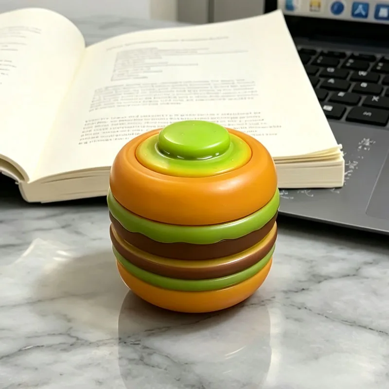 Humburger Fidget Spinner Rotating Stress Ball Quiet Anxiety Calm Down Autism ADHD Focus Press to Spin Decompression Toys Adults