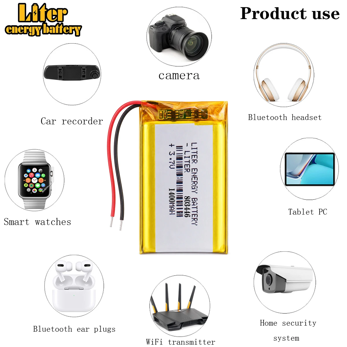 Liter energy battery 3.7V lithium polymer battery 803446 083446 1400mAh GPS battery MP3 MP4 speaker teaching machine