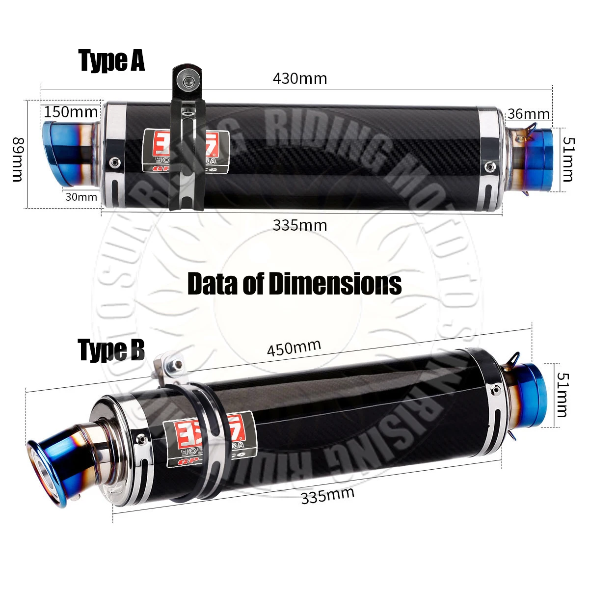 Longer Universal 51MM yoshi Exhaust Muffler Escape for Kawasaki Yamaha Honda Suzuki Bmw ETC Motorcycle Exhaust Tail Pipe Modify