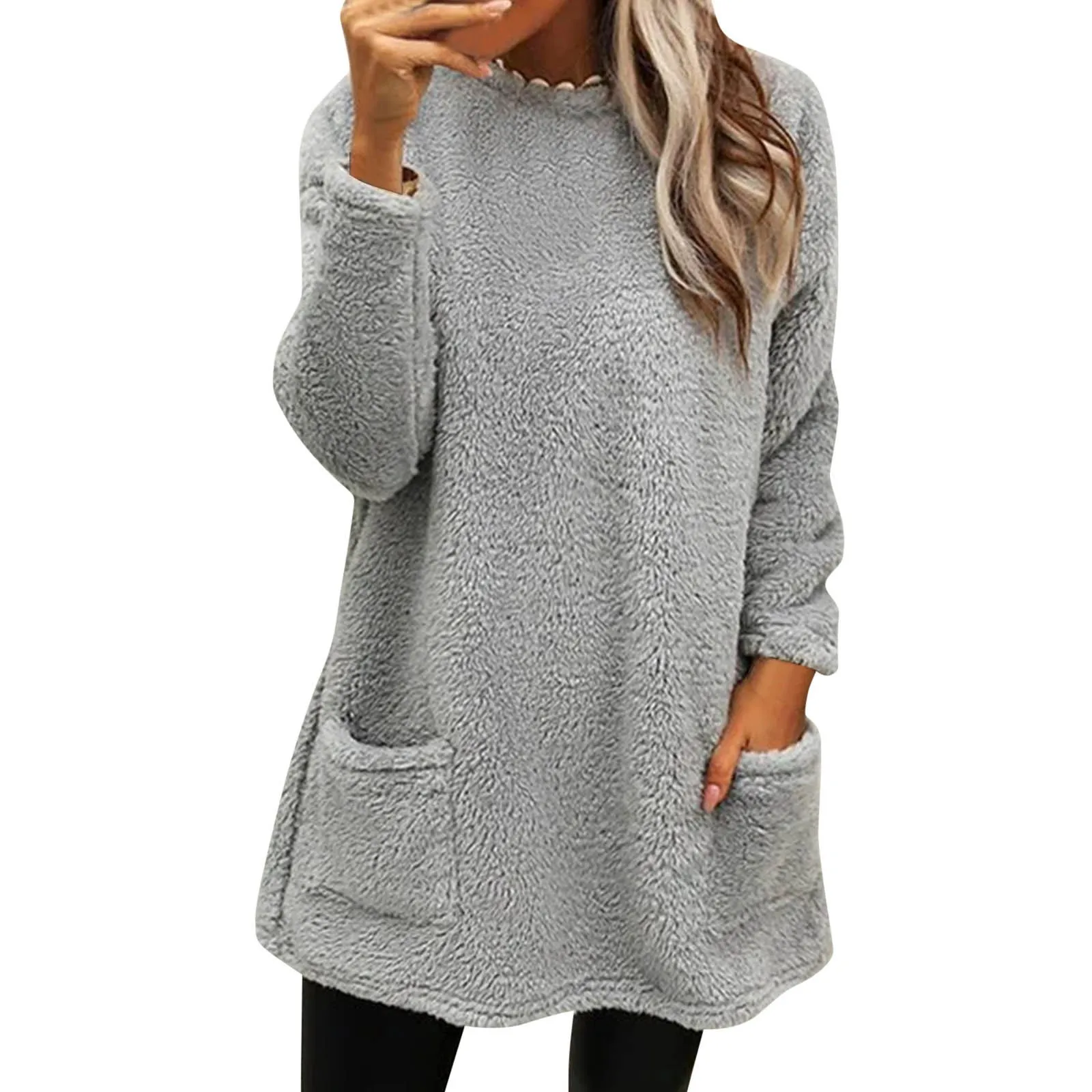 

Womens Winter Warm Sweater With Pocket Winter Coat Fleece Thickening Plus Size Coat Jacket Casual Large Size Loose Pullover