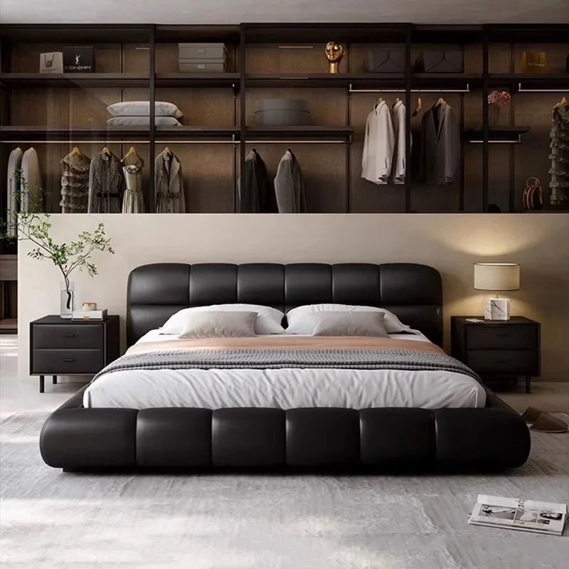 Black Minimalist Double Bed Modern Aesthetic Luxury Wood Bedroom Bed Queen Size Camas Y Muebles Dormitorio Home Furniture