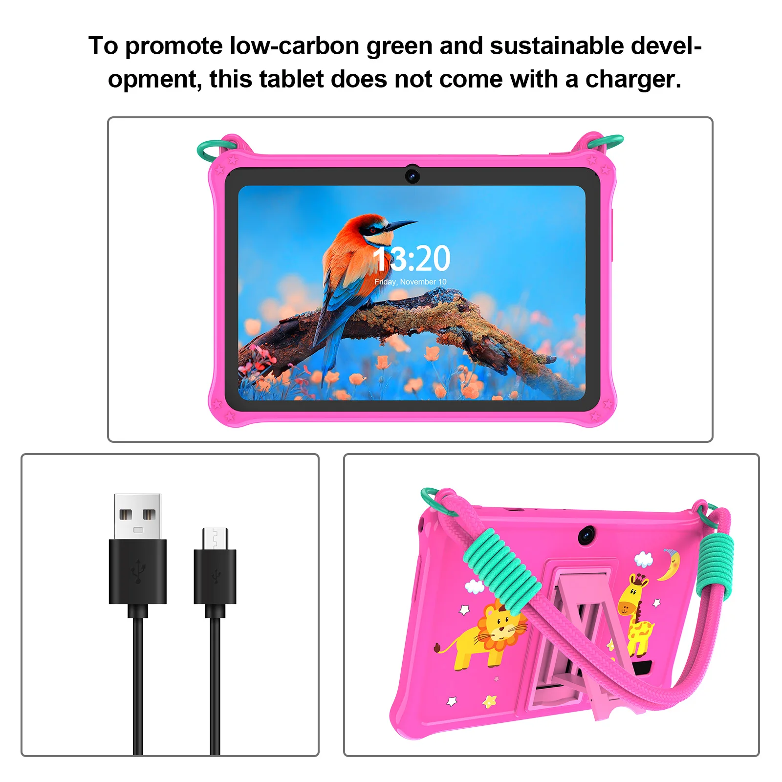 تابلت PRITOM Kids 7 بوصة Android 13 4GB (2+2 قابل للتوسيع) RAM 32GB ROM WiFi Bluetooth برنامج التعلم المثبت مع الحبل
