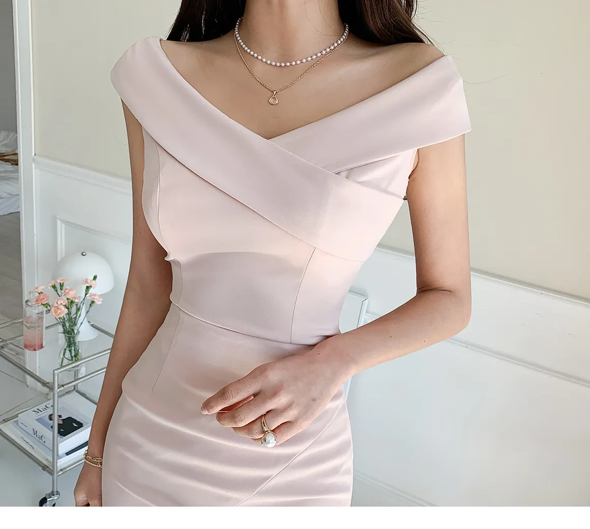 Formal Set Pink Cross V-neck Sleeveless Top + High Waist Split Fishtail Skirt 2023 Summer Slim Bodycon Office Lady Work Suit