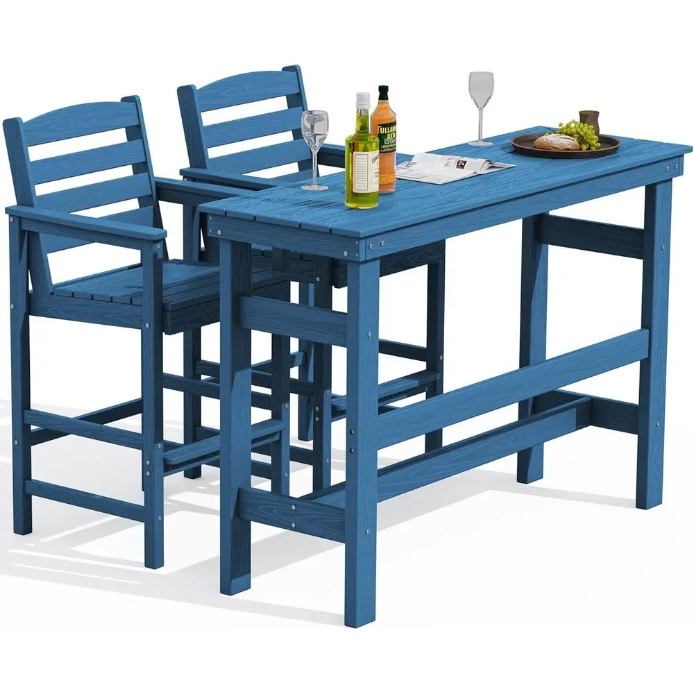 

Синий всепогодный комплект для патио из HDPE: 2 кресла Adirondack и высокий стол для двора, у бассейна, сада