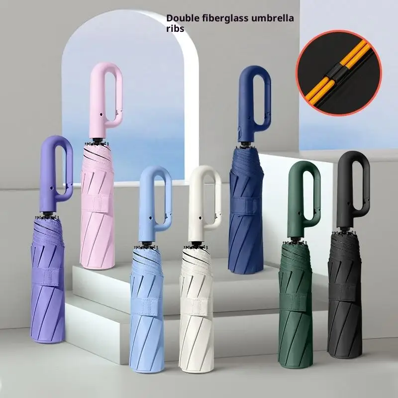 Ring Buckle Design Automatic Umbrella For Men Women Folding 105CM Large Strong Sunshade UV Protection Umbrella