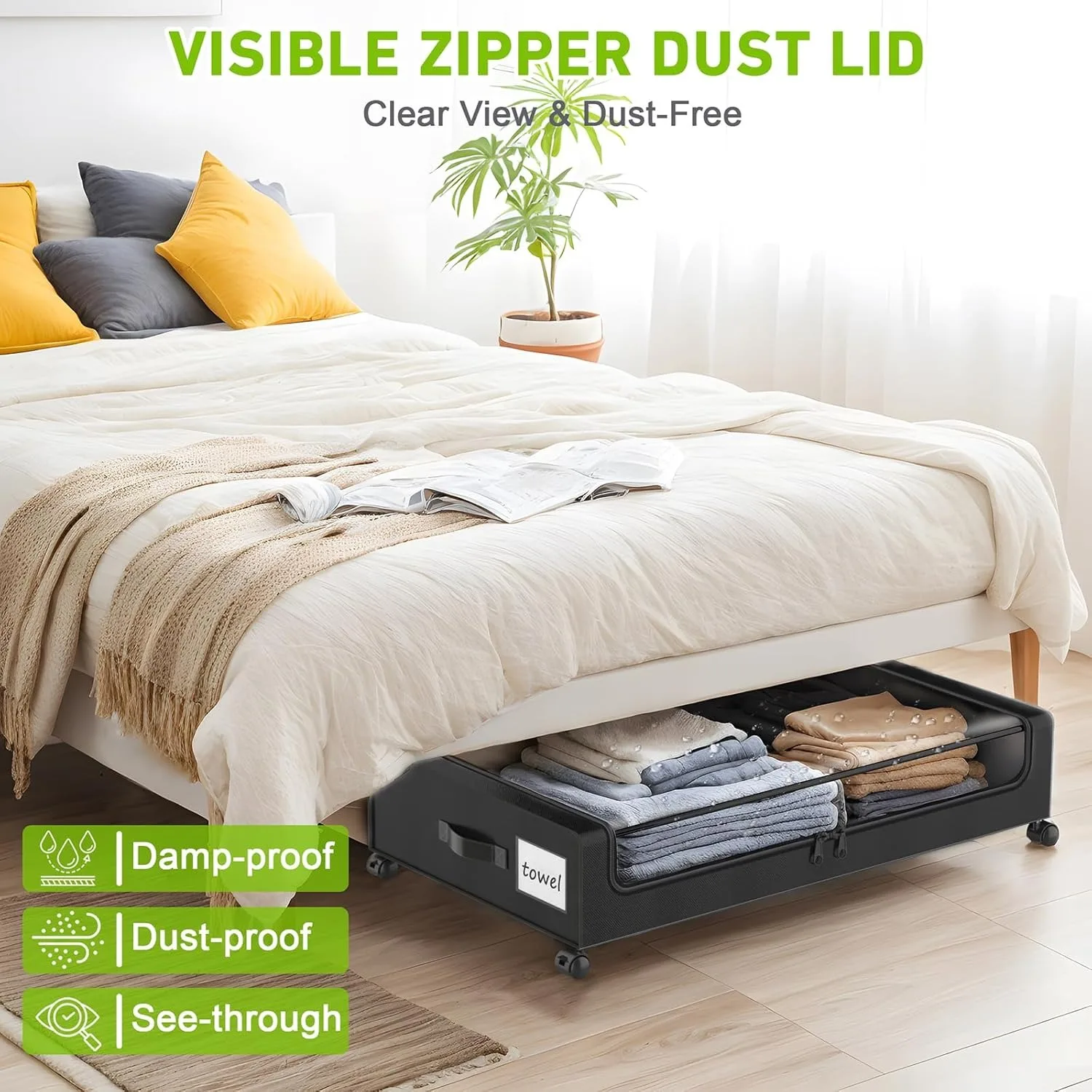 Under Bed Storage with Wheels, 2-Pack Underbed Storage Containers with Clear Lids, XXL 60L Under the bed storage Organizer Bins