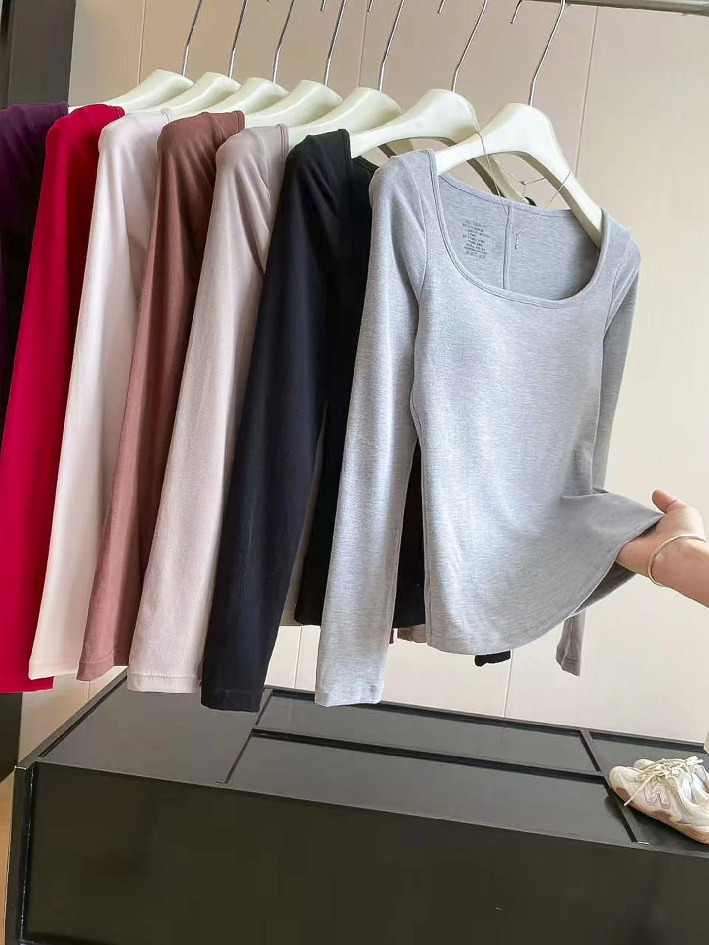Slim Fit Long Sleeve U-Neck Base Shirt Women's Thin Spring Autumn T-Shirt Simple Basic Style Commute Style Inner Wear Top