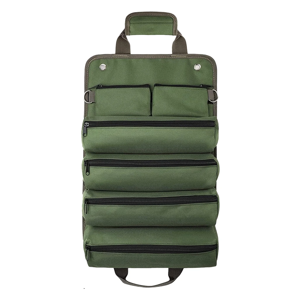 

Roll-Up Tool Bag, Portable Tool Storage Organizer with Detachable Pouches, Green, 49*32cm, Oxford Fabric, 1 Piece, 500g,