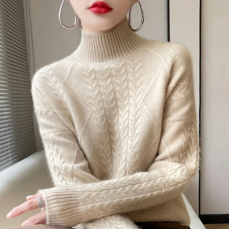 Cashmere Sweater Weaving Flowers Loose Pullover Sweater Women Soft Comfortable Women's Long Sleeve Top Women's Turtleneck Winter