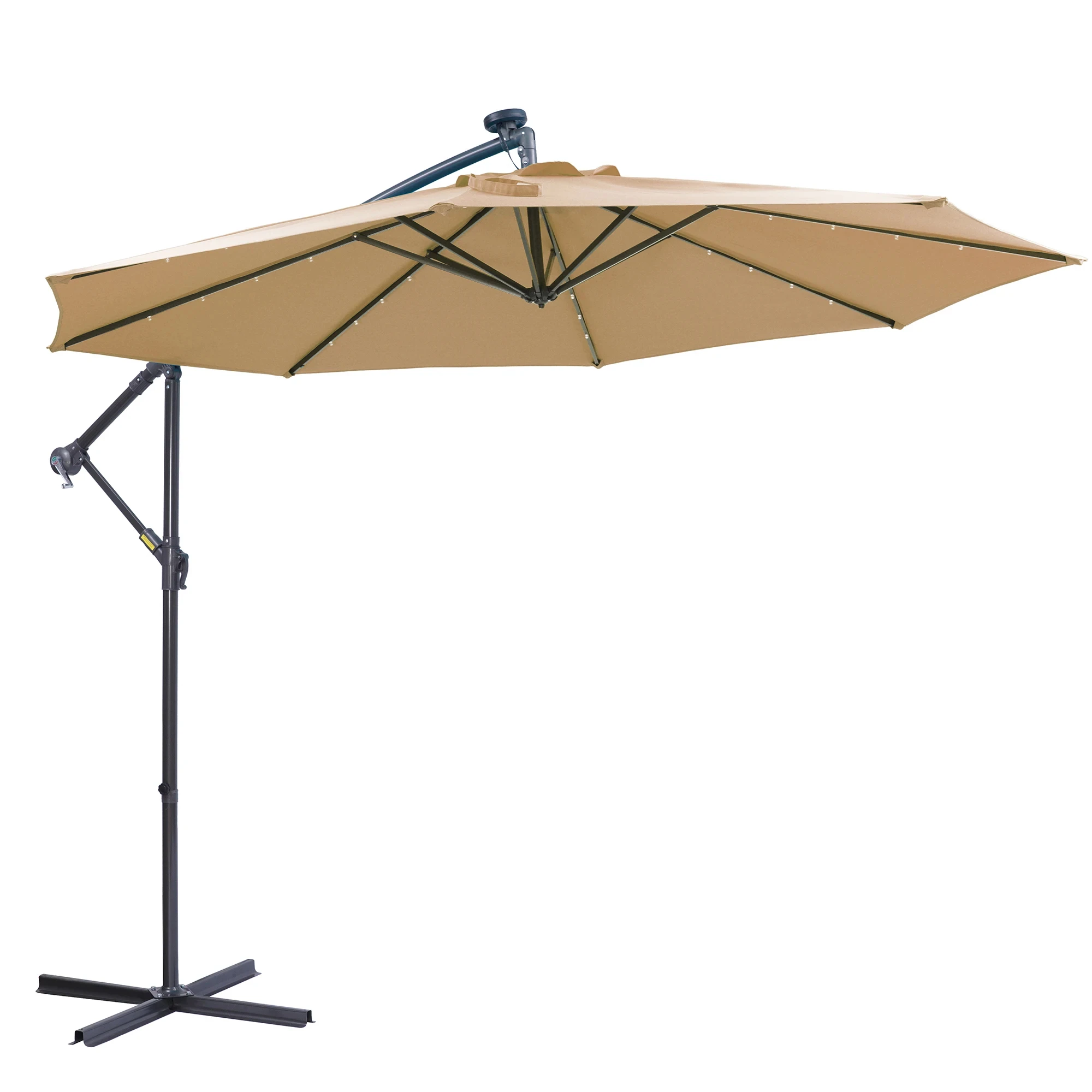 Solar LED Patio Outdoor Umbrella Hanging Cantilever Umbrella Offset Umbrella Easy Open Adustment with 32 LED Lights -taupe10 FT