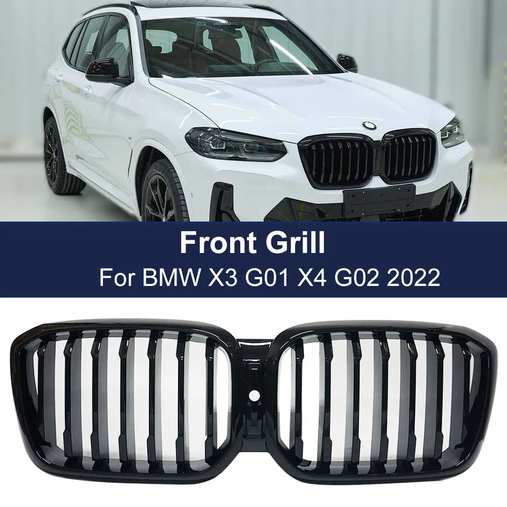 

New Front Bumper Grilles Racing Grill 1 Slat for BMW X3 X4 G01 G02 G08 2022-2024 ABS Hood Grille Replacement Grille