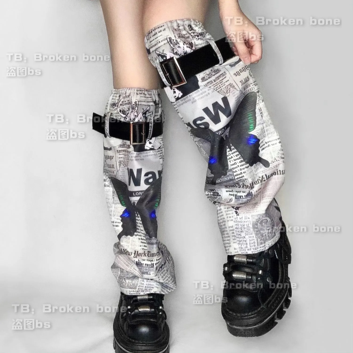 Japanese Harajuku Original Subculture Punk Style Butterfly Knee Sleeve Hot Girl Kawaii Cute Leg Warmers Socks black