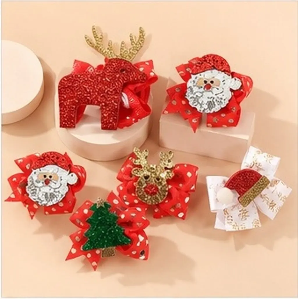 6Pcs Christmas Hair Clips Bowknot Design Non-Deforming Hairpins for Holiday Party Stage Performance Daily Use