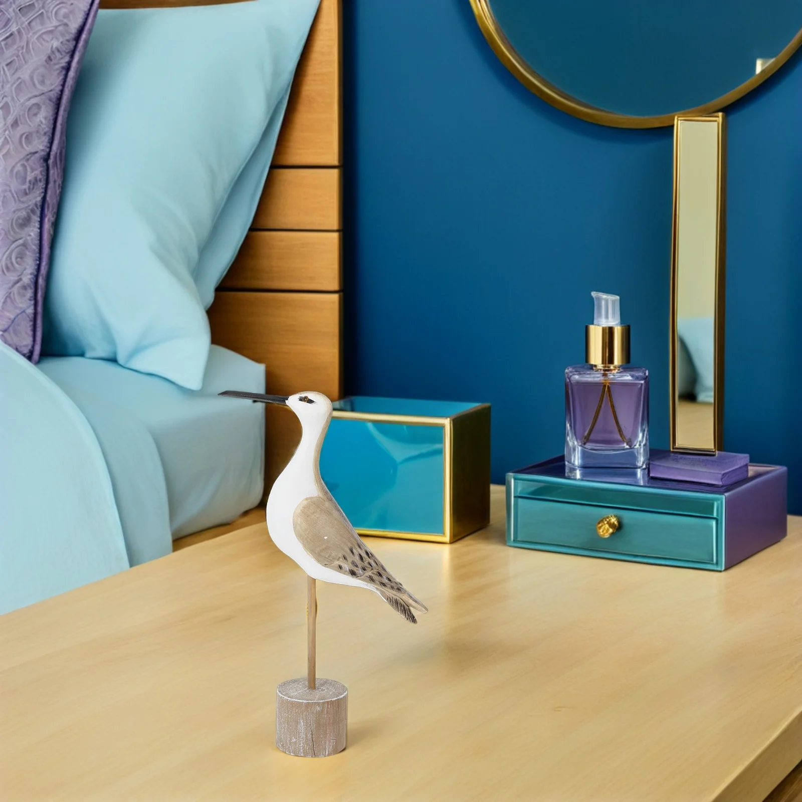 

Wooden Seagull Mediterranean Coastal Long Tail Sea Bird Sculpture Ocean Table Decor Beach Home Decoration Wooden Seagull Decor