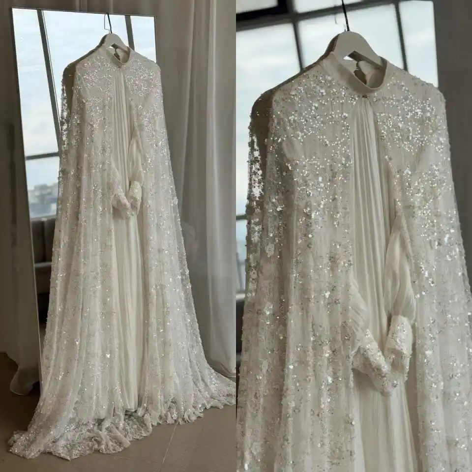 New Bridal Veils Women One-Layer Embroidery Lace Sequined Princess Occasion Dress robes de soirée Customized