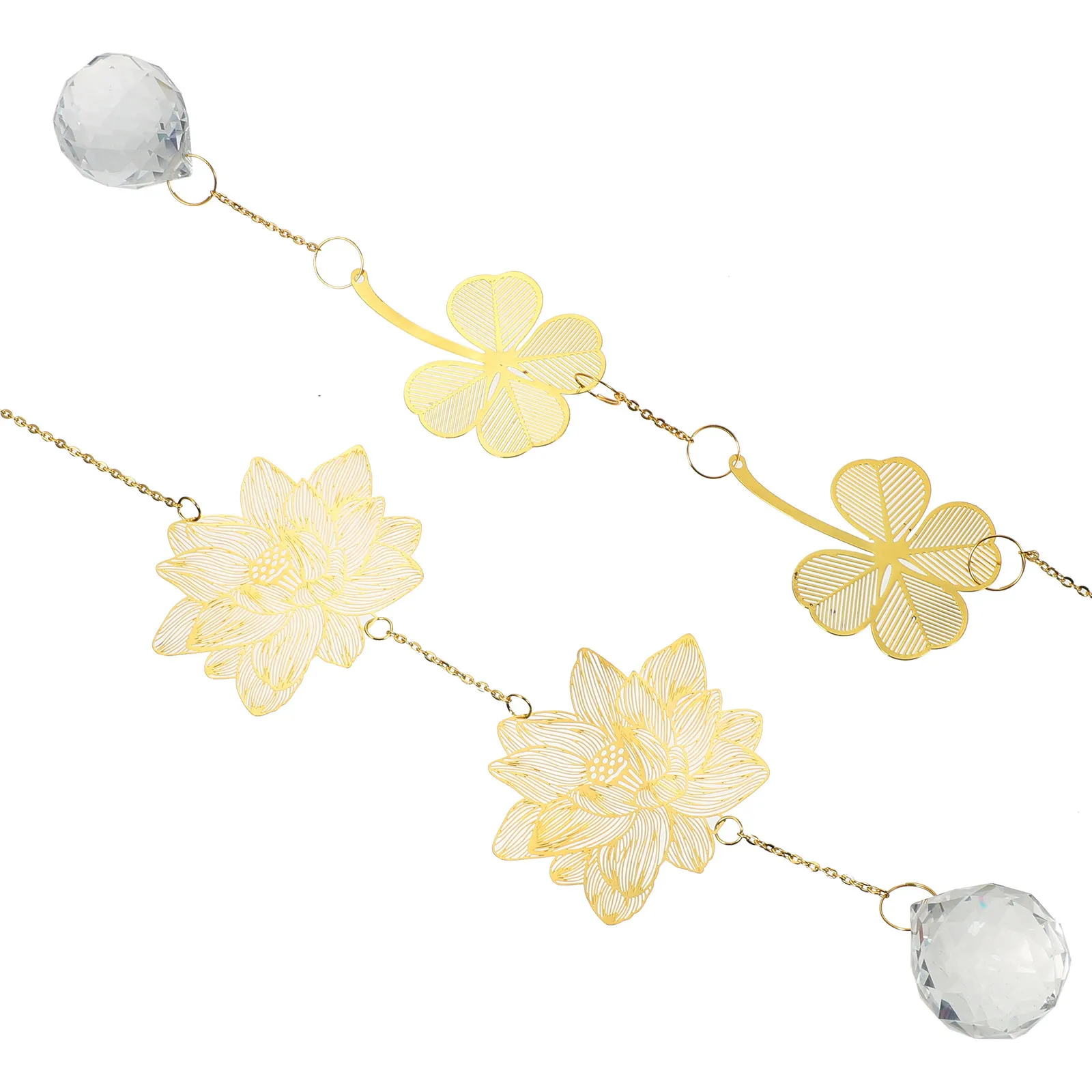 2Pcs Four Leaf Clover Lotus Ceiling Fan Pull Chains Vintage Crystal Fan Pull Extenders for Bedroom Living Room Office