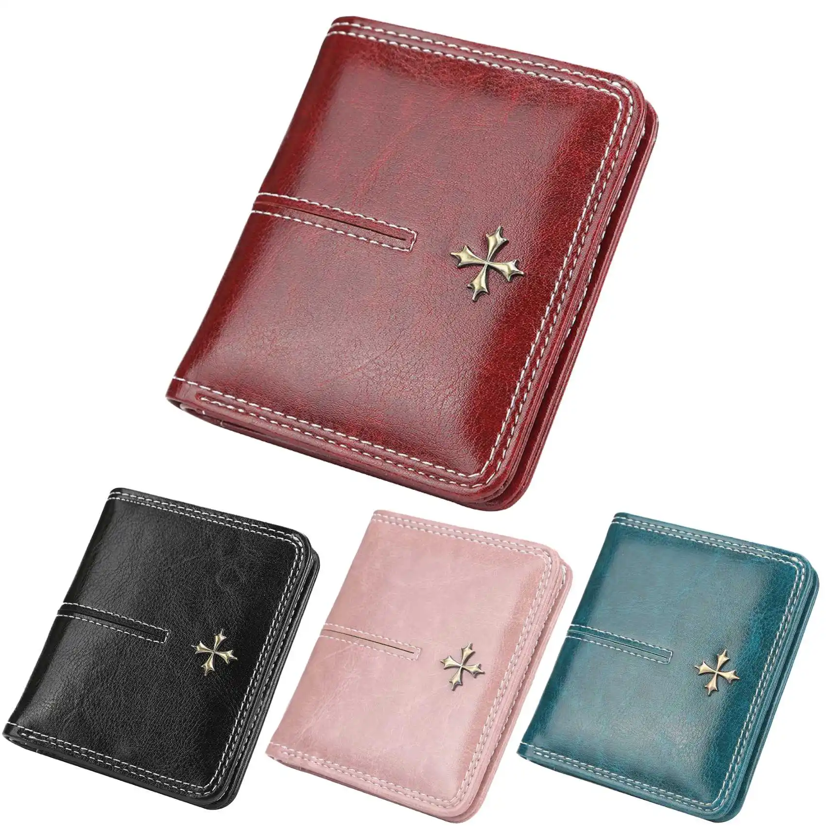 Women's Wallet Korean Version Short, Multi Card, Oil Wax Pickup Bag, Fashionable and Versatile Zipper Coin Purse