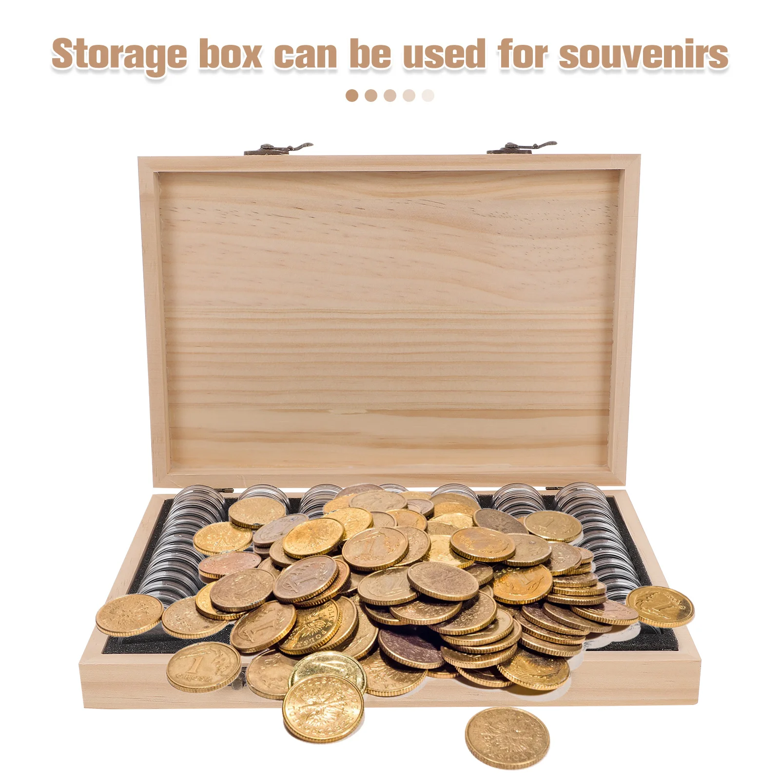 100 Slots Wooden Coin Display Box Adjustable Eva Rings Secure Lock for Coins Medals Badges Storage Organizer
