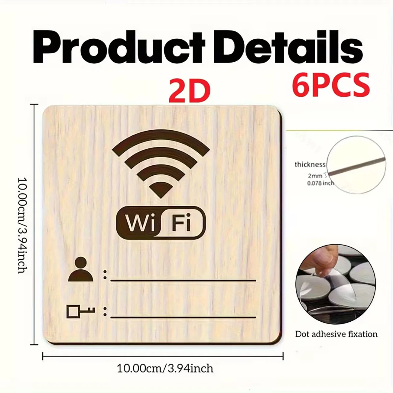 6PCS Wooden WiFi Sign, 2mm Thick Blank WiFi Password Board for Home & Cafe