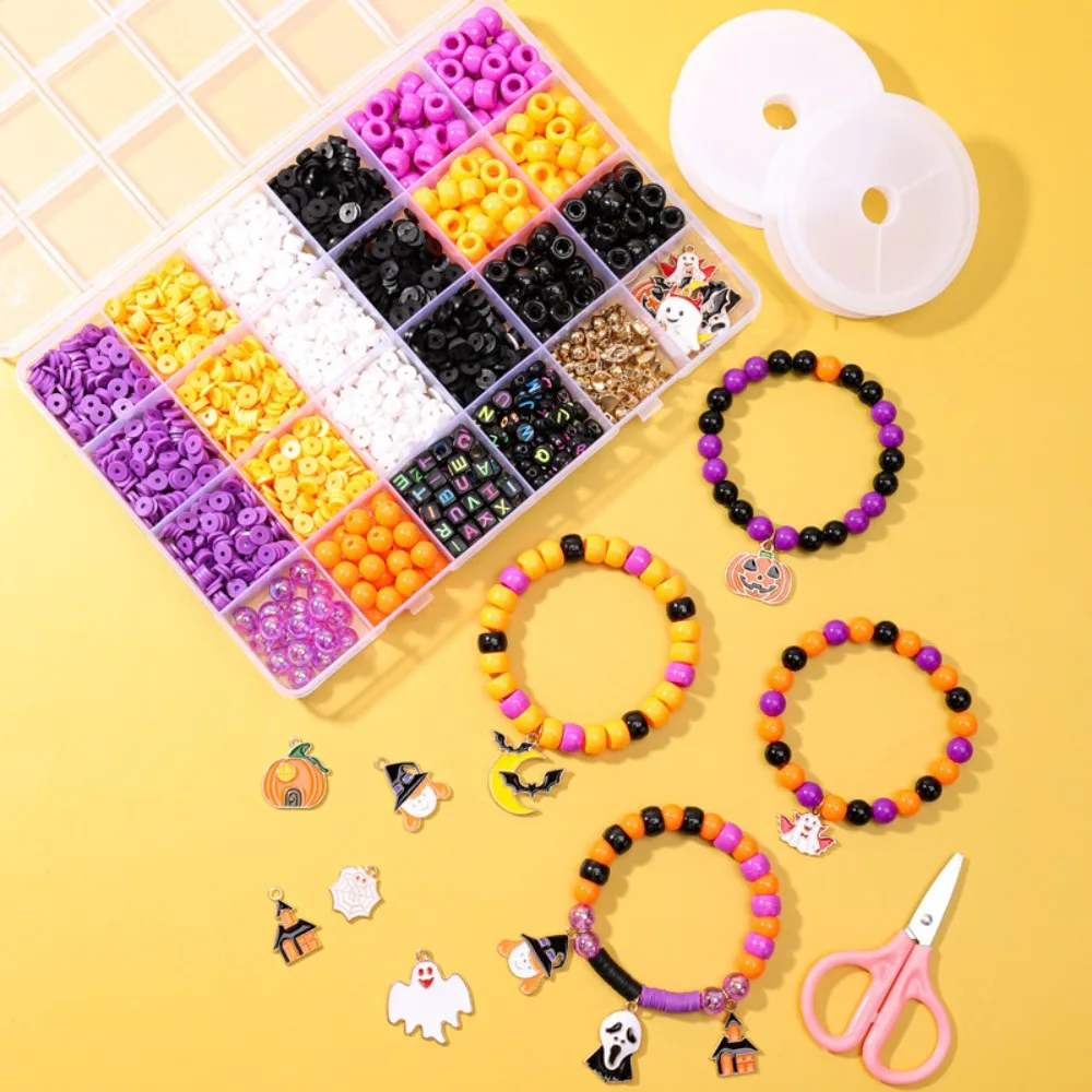 Acrylic Friendship Bracelet Making Set Letter Spacer Beads Halloween Beads Bracelet Making Kit Skull Bead Cartoon