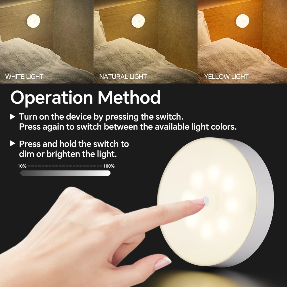 LED Puck Lights, Rechargeable Closet Light with 3 Color Temps, Under Cabinet Lighting, Dimmable Night Lamps for Counter Shelves