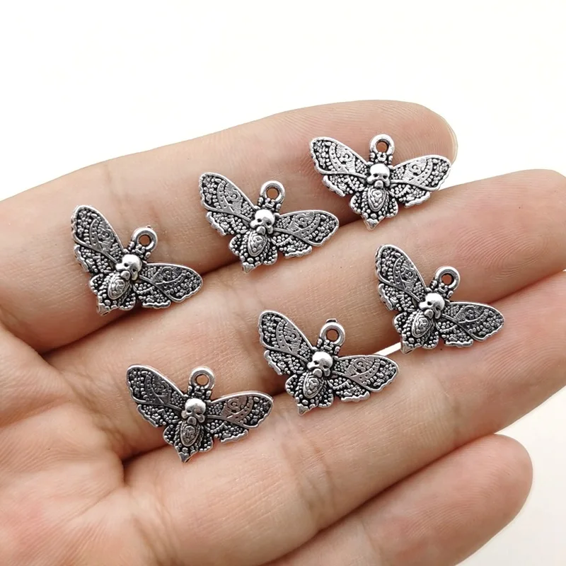 20Pcs/Lot 20x14mm Antique Silver Color Skull Butterfly Moth Charms Pendant For DIY Jewelry Making Jewelry Craft Findings