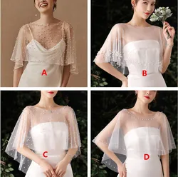 Bruiloft Bruids Avondjurk Kanten Sjaal Bruiloft Cover Up Parel Cape Korte Sjaal Party Jas Wraps Jurk Acces DIY
