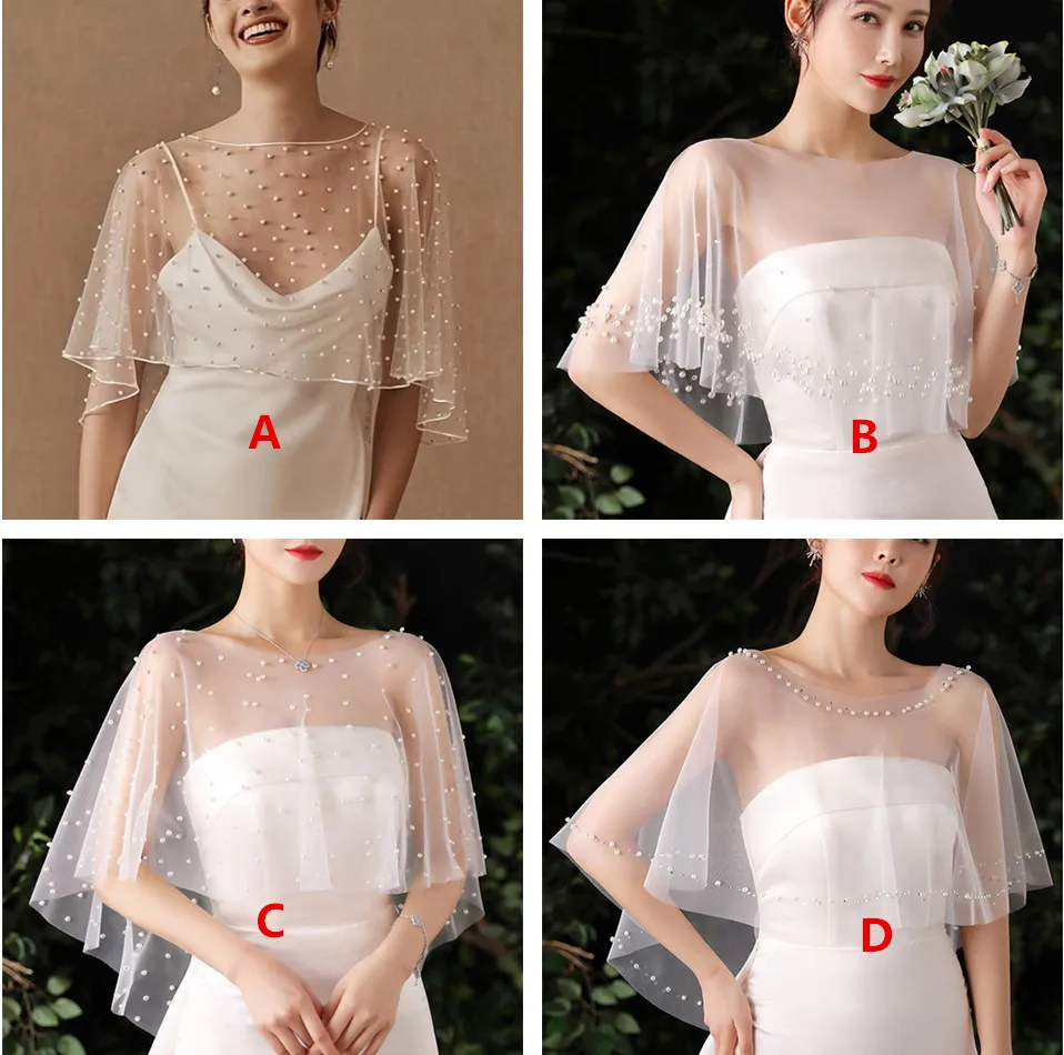 Wedding Bridal Evening Dress Lace Shawl Wedding Cover Up Pearl Cape Short Shawl Party Jacket Wraps Dress Acces DIY